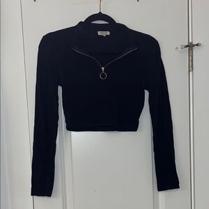 Heart & Hips Black Fitted Half Zip Crop Top